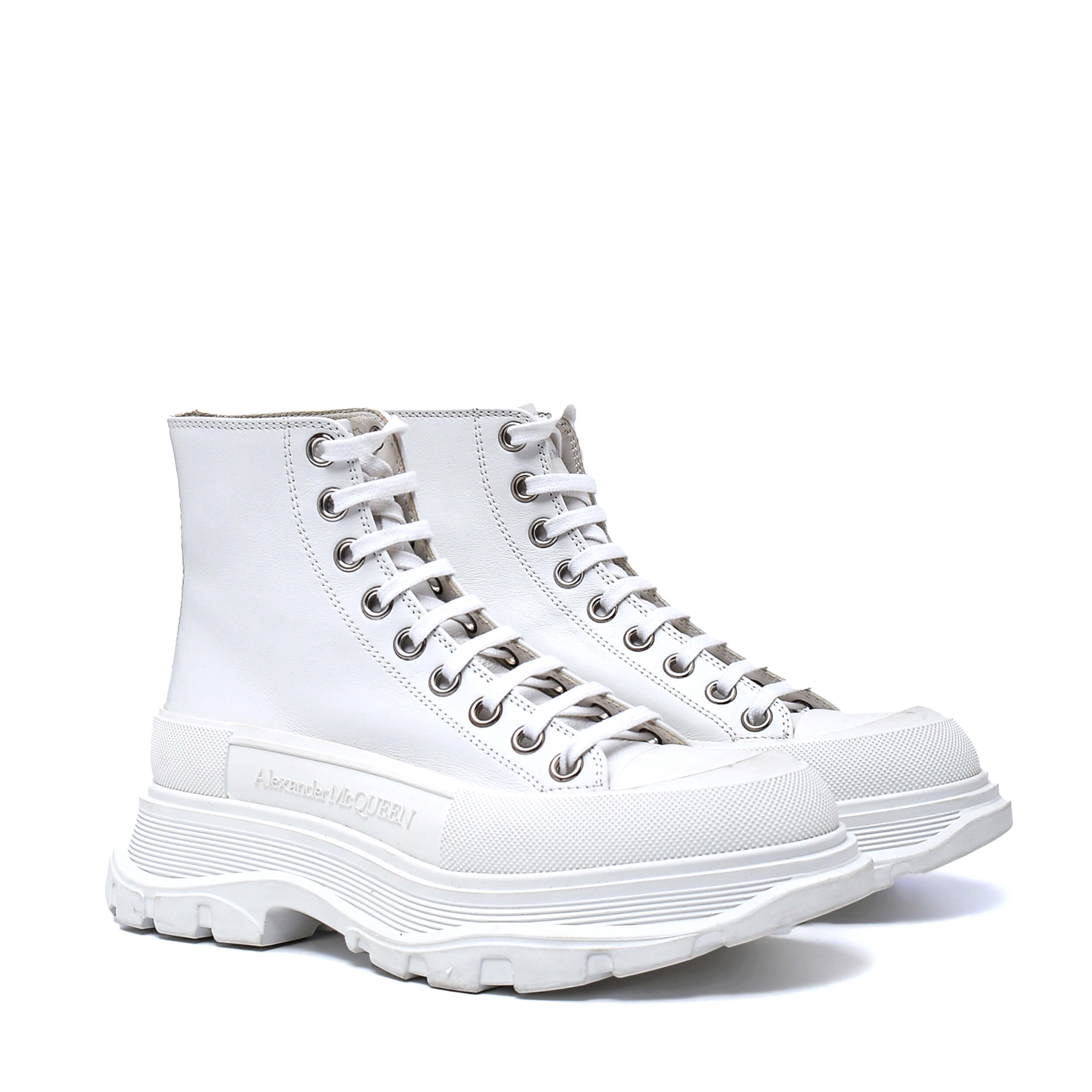 Alexander Mcqueen - White Leather Tread Slick High Top Sneakers / 38